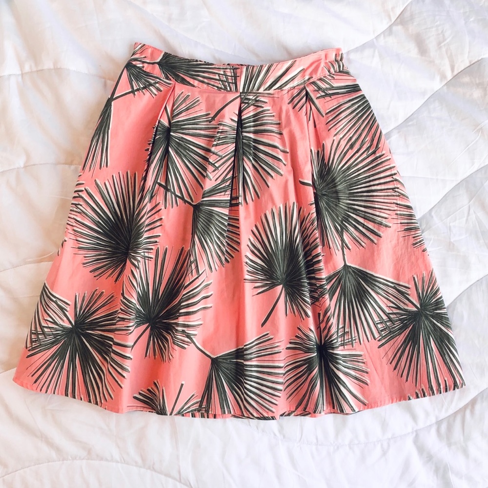 Like New Poplin A-Line Palm Leaf Skirt, XS